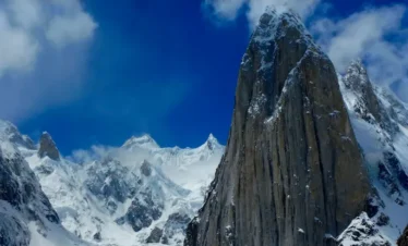 Group trekking through glacier near Shimshal Valley