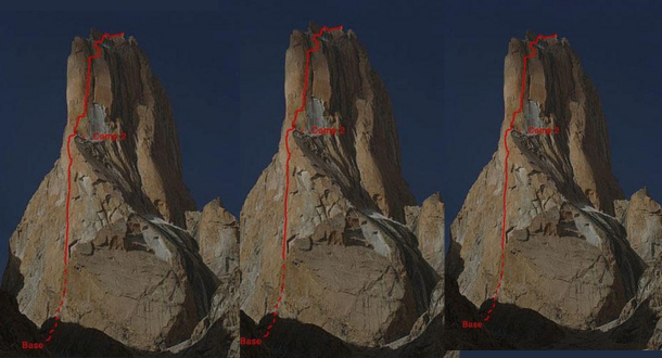 Sunrise over Trango Adventure Expedition Towers, Karakoram