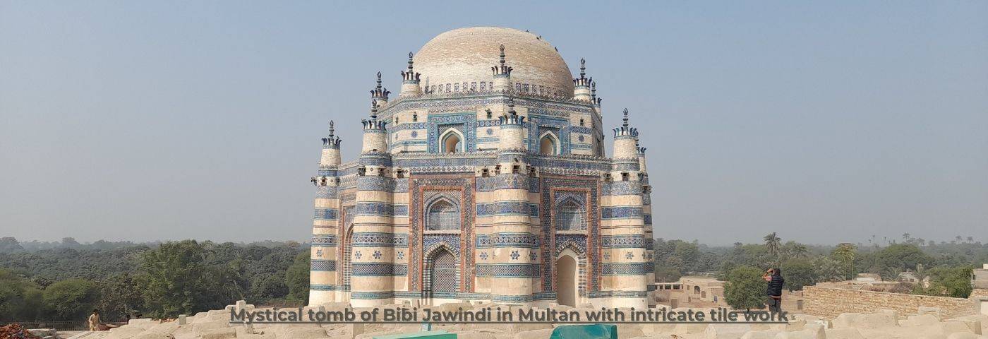 Mystical tomb of Bibi Jawindi in Multan with intricate tile work