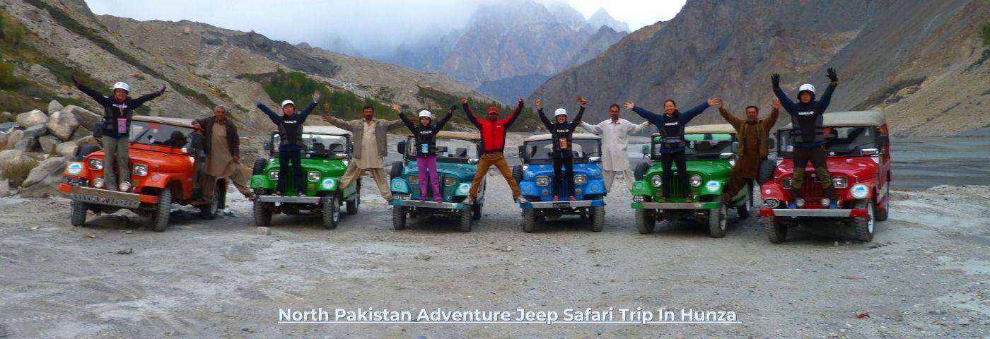 Adventurers on a jeep safari through Hunza Valley with North Pakistan Adventure